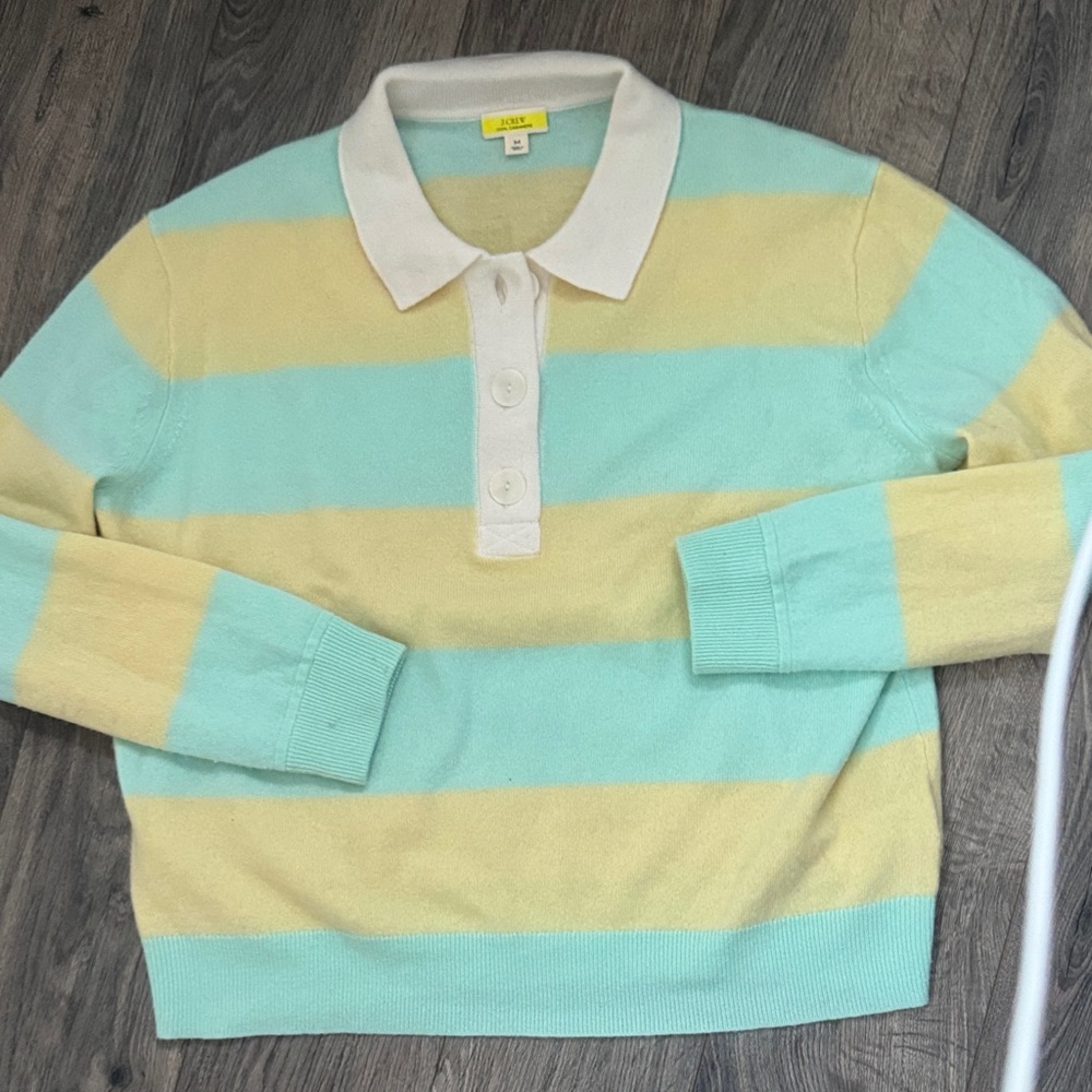 J. Crew Mint Green and Pale Yellow Striped Sweater